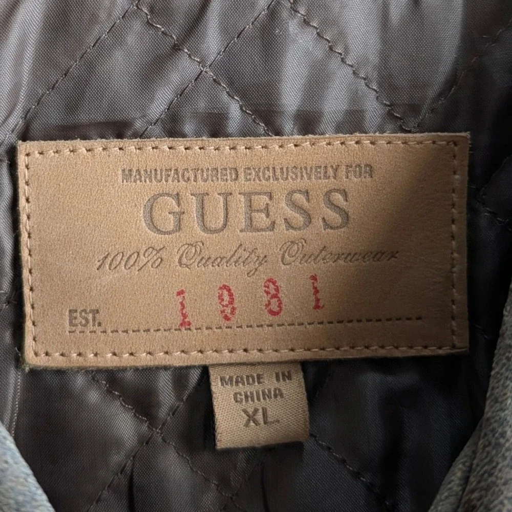Guess Men's XL Brown Genuine Leather Distressed Full Zip Quilted Lined Jacket XL